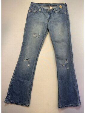 July 25 Womens Distressed Wide-Leg Jeans Size 25 Blue Denim